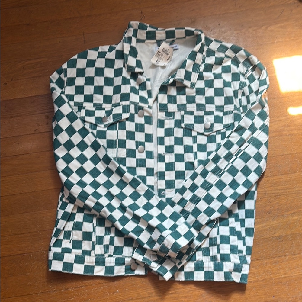 Green and White Checkered Jacket